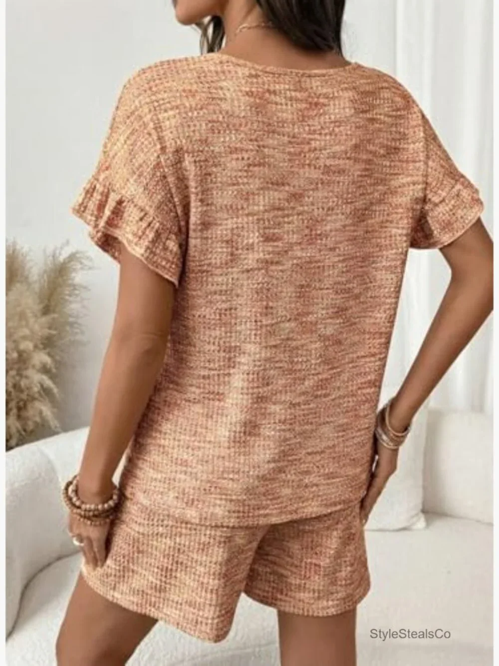 2 Piece Short Sleeve Shorts Set Lounge Matching Set with Pockets